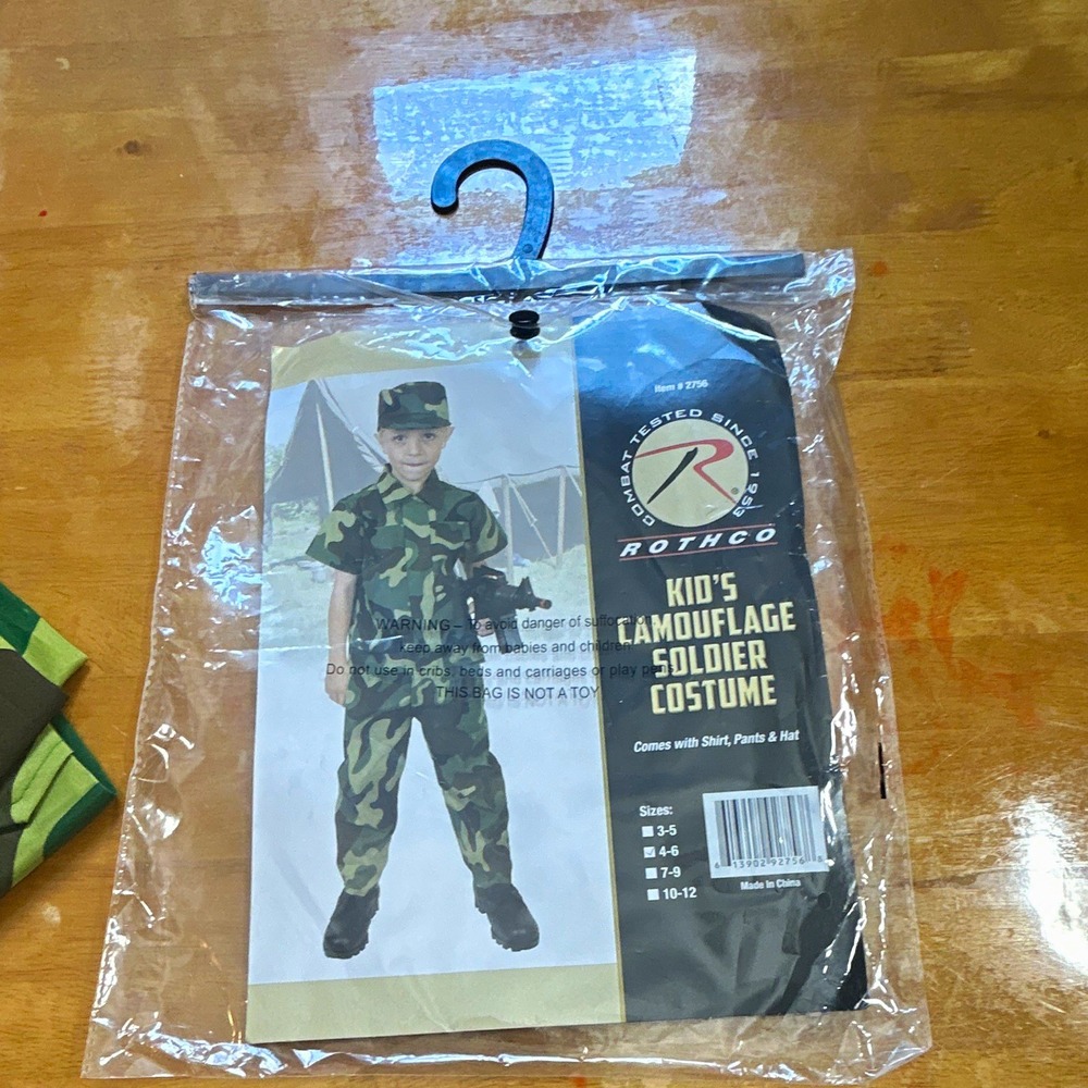 Rothco Kids Military Camouflage Costume Set Shirt Pants Hat Size 4-6 Polyester